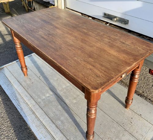 VICTORIAN PINE KITCHEN TABLE WITH DRAWERS AT BOTH ENDS - ADDITIONAL PHOTO 4