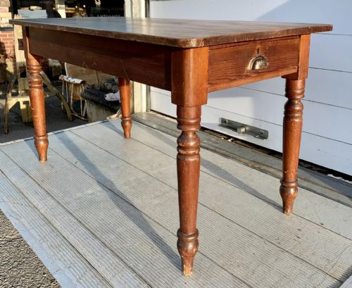 VICTORIAN PINE KITCHEN TABLE WITH DRAWERS AT BOTH ENDS - ADDITIONAL PHOTO 7