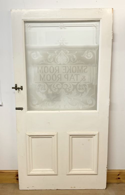 CIRCA 1900 PINE DOOR WITH ACID ETCHED GLASS PANEL SMOKE ROOM TAP ROOM - ADDITIONAL PHOTO 4