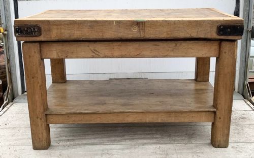 circa 1920 butchers block on original stand - CATEGORY: ANTIQUE MISCELLANEOUS - DATED 1920