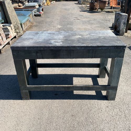 CIRCA 1900 ESTATE MADE PINE TABLE WITH LEAD TOP - ADDITIONAL PHOTO 2