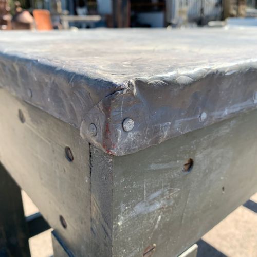 CIRCA 1900 ESTATE MADE PINE TABLE WITH LEAD TOP - ADDITIONAL PHOTO 4