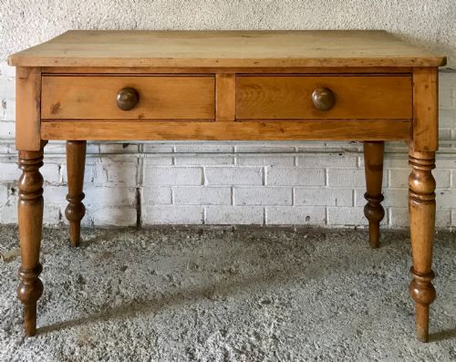 VICTORIAN PINE 2 DRAWER SERVINGSIDE TABLE - ADDITIONAL PHOTO 2