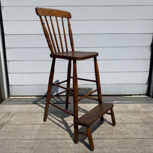 victorian clerks teachers stick back high chair stool with foot rest - CATEGORY: ANTIQUE CHAIRS - DATED VICTORIAN