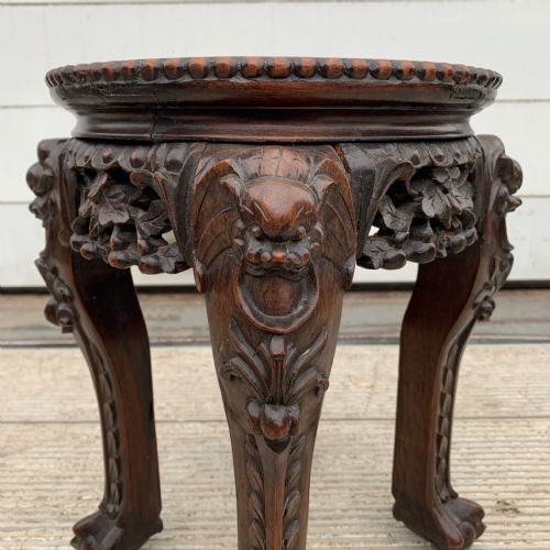 PAIR OF 19TH CENTURY CHINESE CARVED HARDWOOD PLANT STANDS SIDE TABLES WITH MARBLE TOP - ADDITIONAL PHOTO 3