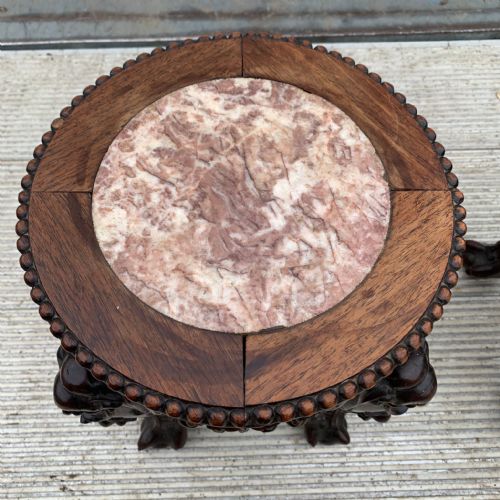 PAIR OF 19TH CENTURY CHINESE CARVED HARDWOOD PLANT STANDS SIDE TABLES WITH MARBLE TOP - ADDITIONAL PHOTO 4