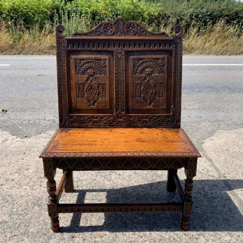 victorian carved oak hall bench - CATEGORY: ANTIQUE FURNITURE - DATED VICTORIAN
