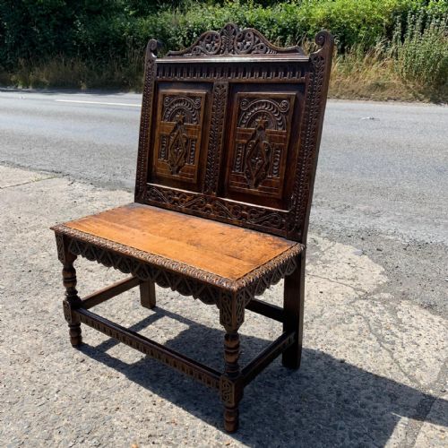 VICTORIAN CARVED OAK HALL BENCH - ADDITIONAL PHOTO 1
