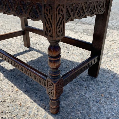 VICTORIAN CARVED OAK HALL BENCH - ADDITIONAL PHOTO 5