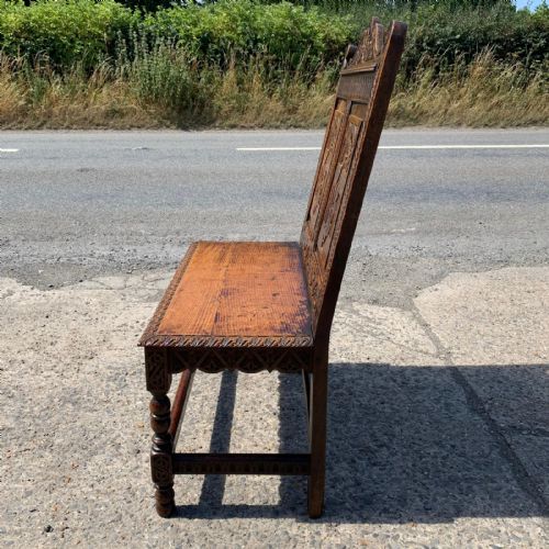 VICTORIAN CARVED OAK HALL BENCH - ADDITIONAL PHOTO 6