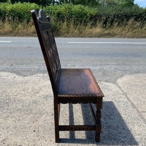 VICTORIAN CARVED OAK HALL BENCH - ADDITIONAL PHOTO 8