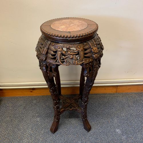 1920's chinese hardwood marble top plant stand - CATEGORY: ANTIQUE MISCELLANEOUS - DATED 1920