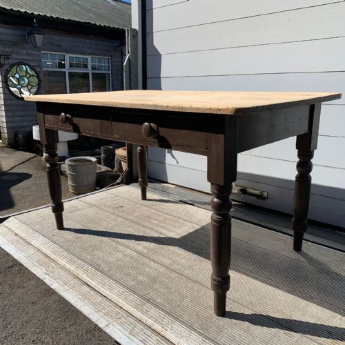VICTORIAN SCRUB TOP PINE TABLE WITH PAINTED BASE - ADDITIONAL PHOTO 1