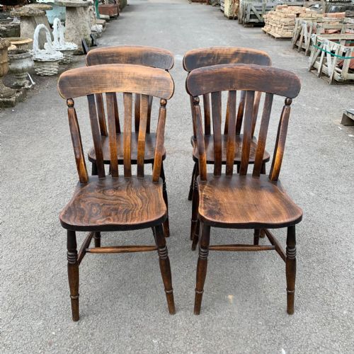 set of 4 victorian elm beech slat back chairs - CATEGORY: ANTIQUE CHAIRS - DATED VICTORIAN