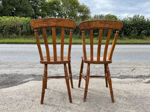 PAIR OF VICTORIAN SLAT BACK KITCHEN CHAIRS ELM BEECH - ADDITIONAL PHOTO 5