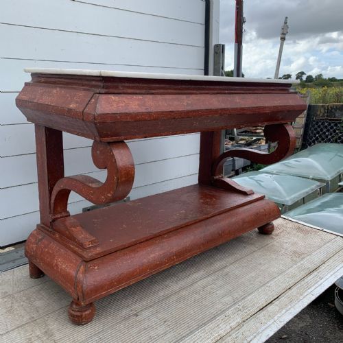 19TH CENTURY CONSOLE TABLE WITH STATUARY WHITE MARBLE TOP - ADDITIONAL PHOTO 2