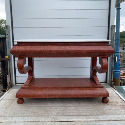19TH CENTURY CONSOLE TABLE WITH STATUARY WHITE MARBLE TOP - ADDITIONAL PHOTO 3