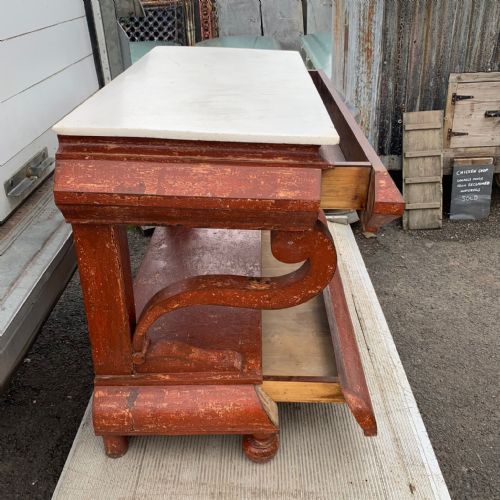 19TH CENTURY CONSOLE TABLE WITH STATUARY WHITE MARBLE TOP - ADDITIONAL PHOTO 6
