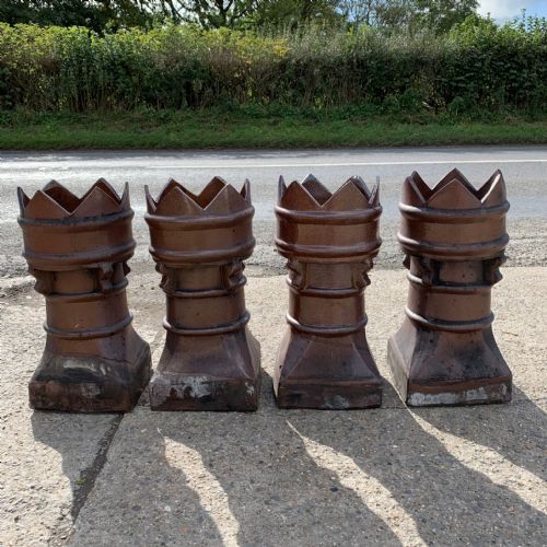 SET OF 4 VICTORIAN GLAZED CASTLE TOP CHIMNEY POTS - ADDITIONAL PHOTO 5