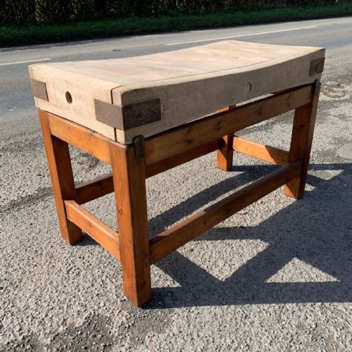 early 20th century butchers block on original pine stand - CATEGORY: ANTIQUE MISCELLANEOUS - DATED 1920
