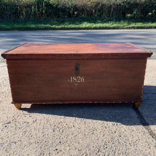 large original painted pine blanket box with internal candle box - CATEGORY: ANTIQUE CHESTS - DATED GEORGIAN