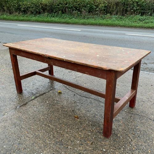 victorian c1850 pine refectory table with h stretchers - CATEGORY: ANTIQUE TABLES - DATED VICTORIAN