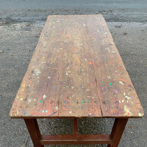 VICTORIAN C1850 PINE REFECTORY TABLE WITH H STRETCHERS - ADDITIONAL PHOTO 3