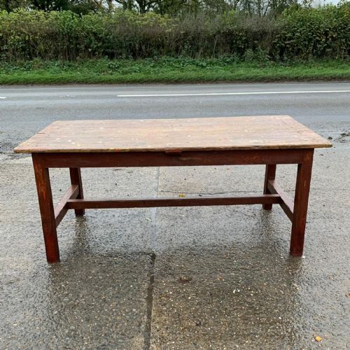 VICTORIAN C1850 PINE REFECTORY TABLE WITH H STRETCHERS - ADDITIONAL PHOTO 7