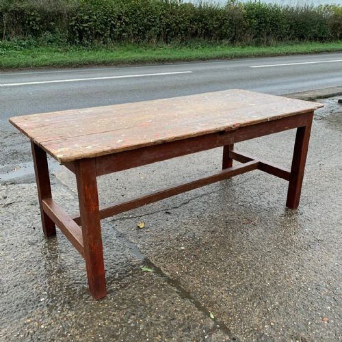VICTORIAN C1850 PINE REFECTORY TABLE WITH H STRETCHERS - ADDITIONAL PHOTO 10