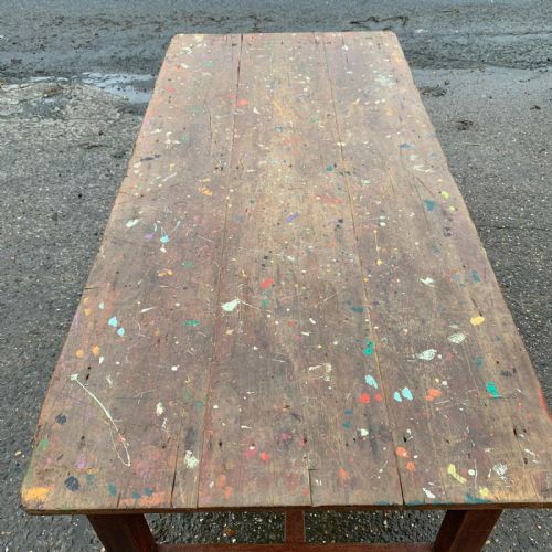 VICTORIAN C1850 PINE REFECTORY TABLE WITH H STRETCHERS - ADDITIONAL PHOTO 11