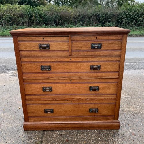 EDWARDIAN LARGE OAK 23 CHEST OF DRAWERS WITH ARTS CRAFTS ORIGINAL BRASS HANDLES - ADDITIONAL PHOTO 5