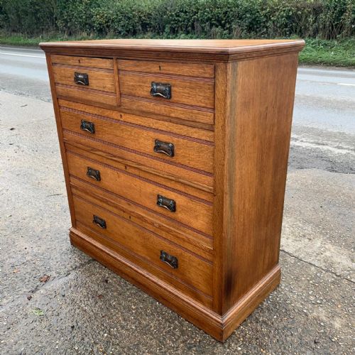 EDWARDIAN LARGE OAK 23 CHEST OF DRAWERS WITH ARTS CRAFTS ORIGINAL BRASS HANDLES - ADDITIONAL PHOTO 8