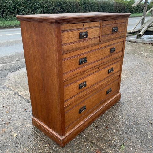 EDWARDIAN LARGE OAK 23 CHEST OF DRAWERS WITH ARTS CRAFTS ORIGINAL BRASS HANDLES - ADDITIONAL PHOTO 9