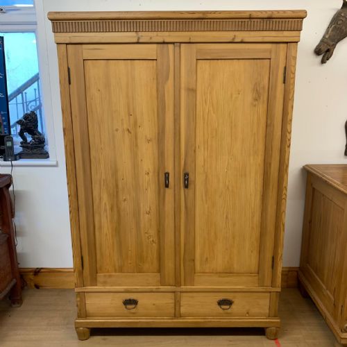 circa 1900 east european pine knockdown wardrobe with two drawers to base - CATEGORY: ANTIQUE CUPBOARDS - DATED 1900