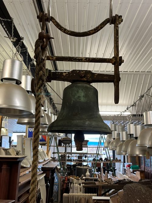 19th Century Bronze School Bell on Wrought Iron Bracket
