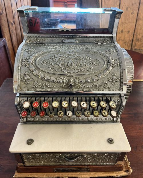 circa 1900 chrome plated cash register - CATEGORY: ANTIQUE MISCELLANEOUS - DATED 1900
