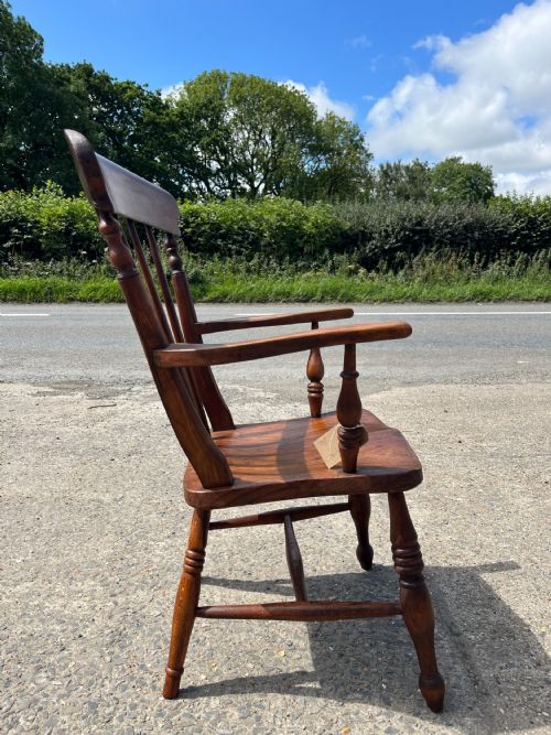 VICTORIAN STICK BACK BEECH ELM CARVER CHAIR - ADDITIONAL PHOTO 7