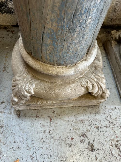 PAIR OF COLUMNS CIRCA 1900 HARDWOOD CARVED IONIC CAPITAL CARVED STONE BASES - ADDITIONAL PHOTO 2
