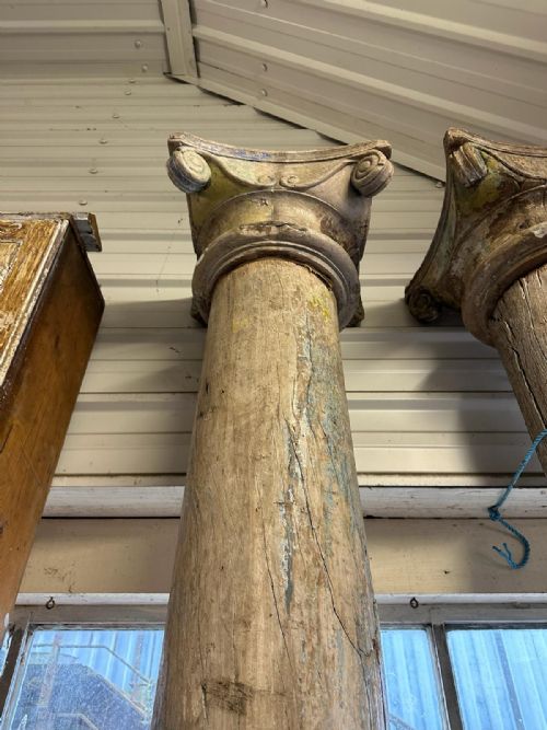 PAIR OF COLUMNS CIRCA 1900 HARDWOOD CARVED IONIC CAPITAL CARVED STONE BASES - ADDITIONAL PHOTO 4