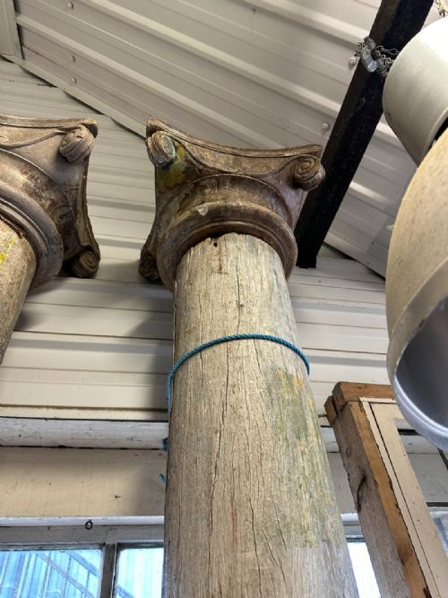 PAIR OF COLUMNS CIRCA 1900 HARDWOOD CARVED IONIC CAPITAL CARVED STONE BASES - ADDITIONAL PHOTO 5