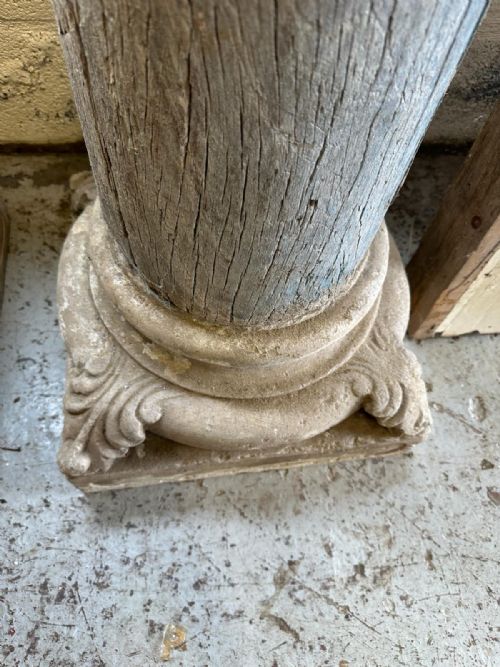 PAIR OF COLUMNS CIRCA 1900 HARDWOOD CARVED IONIC CAPITAL CARVED STONE BASES - ADDITIONAL PHOTO 6