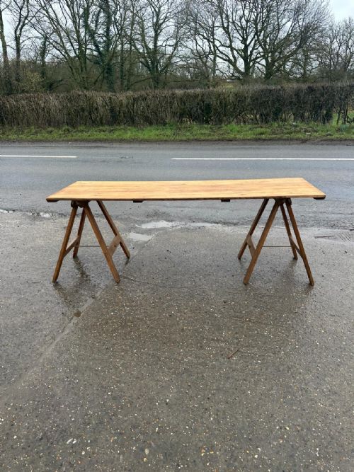 early 20th century pine trestle table - CATEGORY: ANTIQUE TABLES - DATED 1920