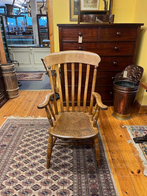 victorian beech and elm slat back carver chair - CATEGORY: ANTIQUE CHAIRS - DATED VICTORIAN