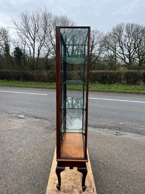 1920S 2 DOOR MAHOGANY DISPLAY CABINET ON CABRIOLE LEGS - ADDITIONAL PHOTO 3