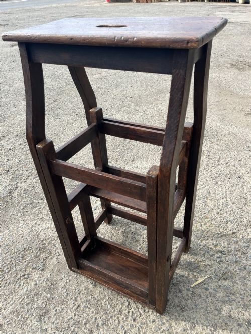CIRCA 1900 OAK METAMORPHIC LIBRARY STEPS - ADDITIONAL PHOTO 7
