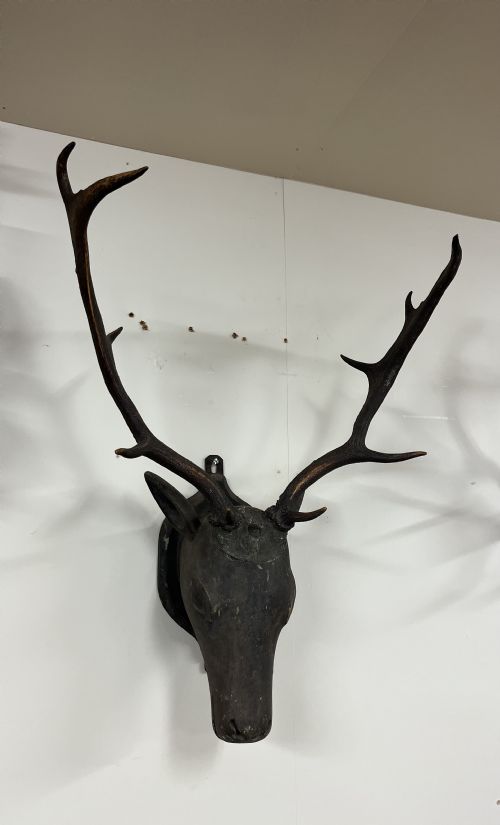 circa 1900 folk art carved wood stags head - CATEGORY: ANTIQUE MISCELLANEOUS - DATED 1900