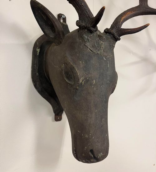 CIRCA 1900 FOLK ART CARVED WOOD STAGS HEAD - ADDITIONAL PHOTO 1