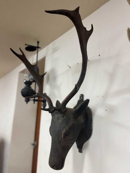 CIRCA 1900 FOLK ART CARVED WOOD STAGS HEAD - ADDITIONAL PHOTO 3