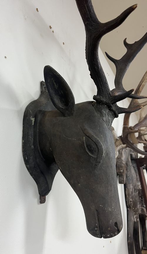 CIRCA 1900 FOLK ART CARVED WOOD STAGS HEAD - ADDITIONAL PHOTO 4