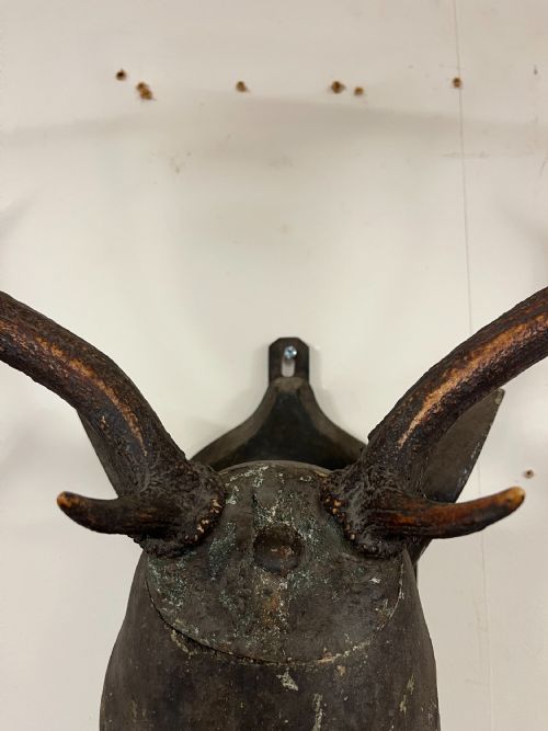 CIRCA 1900 FOLK ART CARVED WOOD STAGS HEAD - ADDITIONAL PHOTO 2